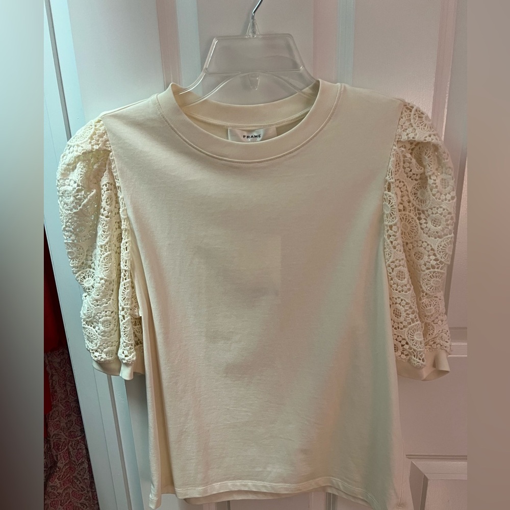 Frame Lace Sleeve Frankie Tee Sz Large *NWT